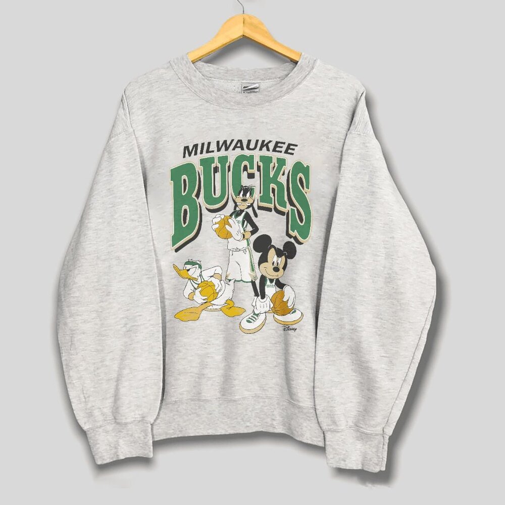 Vintage Disney Milwaukee Bucks Sweater, Retro NBA Milwaukee Basketball Shirt Tee